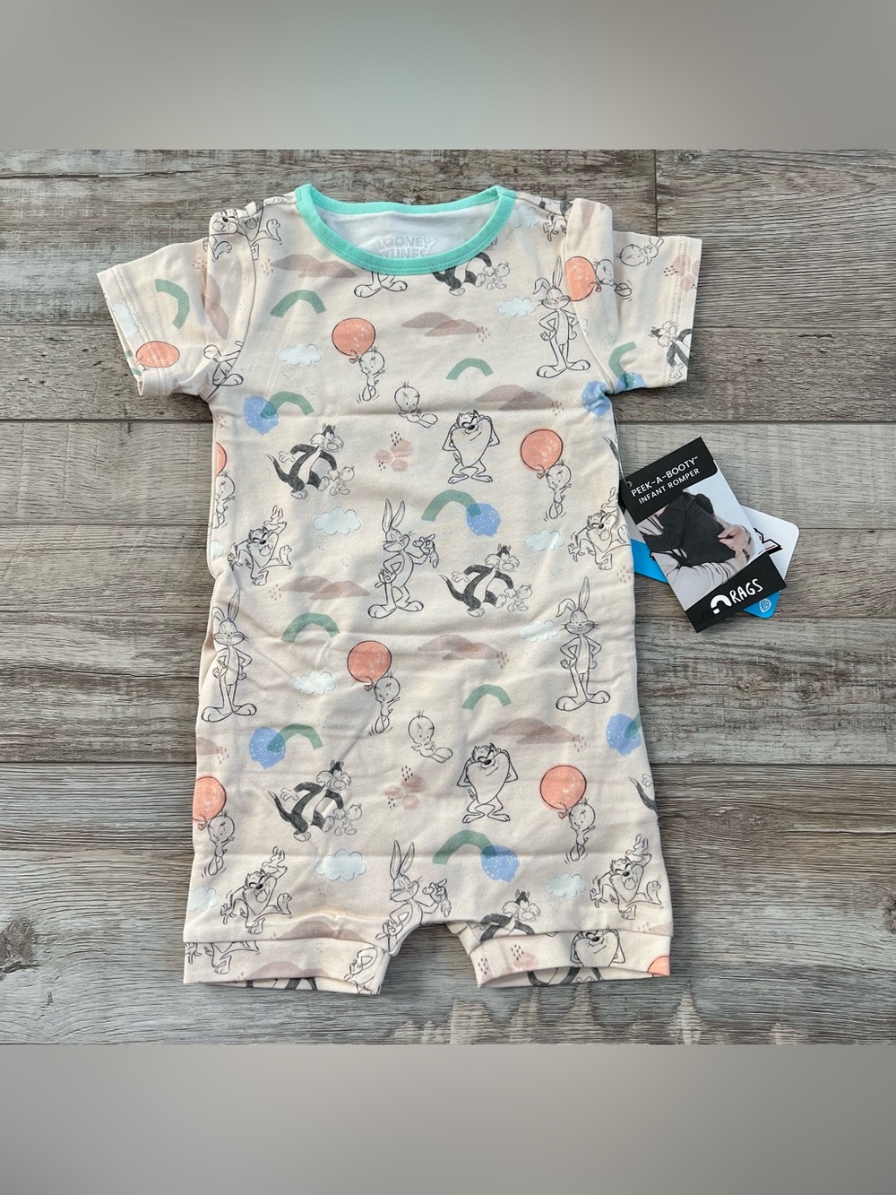 NWT Rags X Looney Tunes Infant Peekabooty Romper Size 6-9 Months